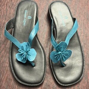 teal floral Etienne Aigner sandals